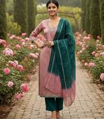 Peach color beautiful ethnic partywear embroidered suit