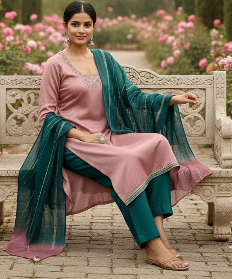 Peach color beautiful ethnic partywear embroidered suit