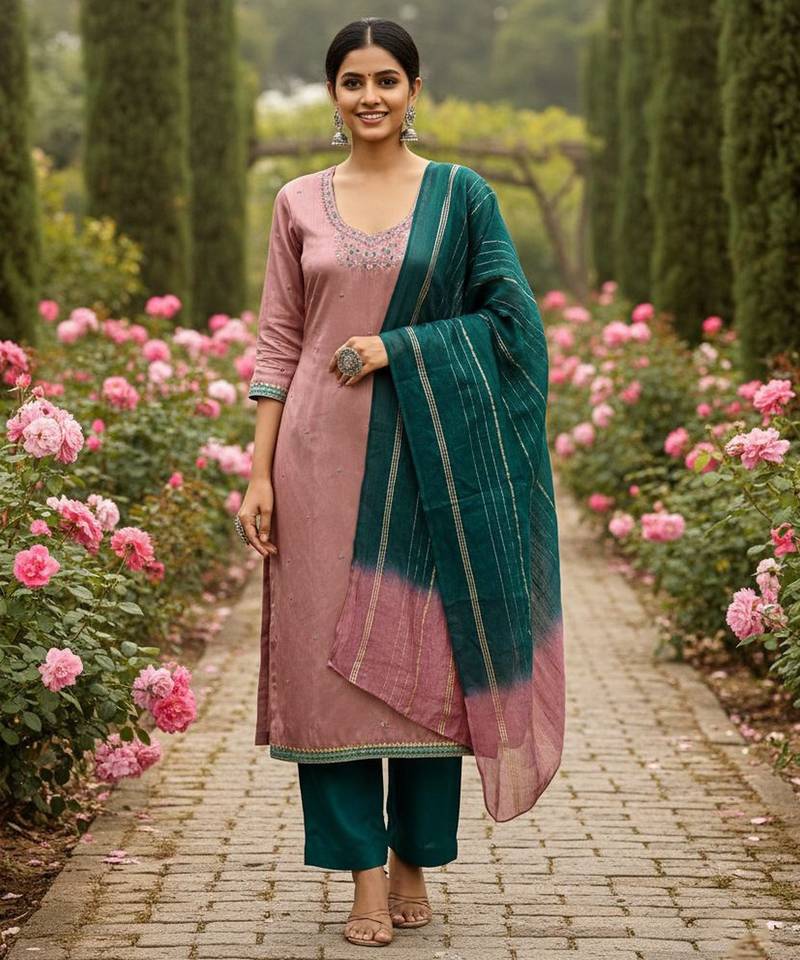 Peach color beautiful ethnic partywear embroidered suit