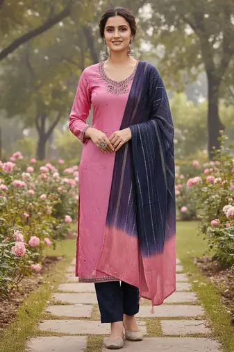 Pink color beautiful ethnic partywear embroidered suit