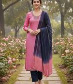 Pink color beautiful ethnic partywear embroidered suit