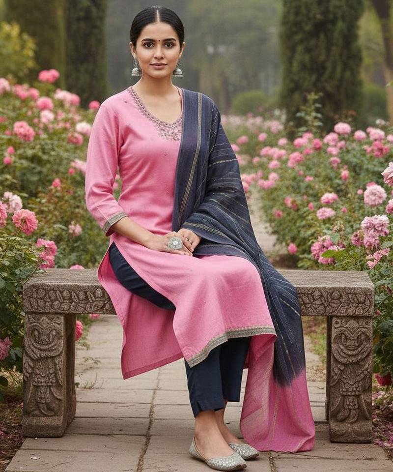 Pink color beautiful ethnic partywear embroidered suit