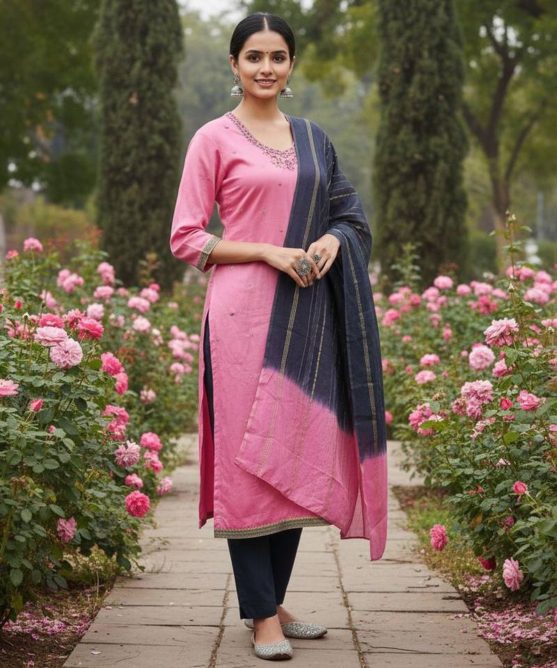 Pink color beautiful ethnic partywear embroidered suit