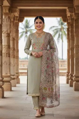 Grey color beautiful ethnic partywear embroidered suit