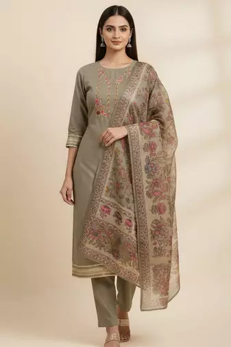 Grey color beautiful ethnic partywear embroidered suit