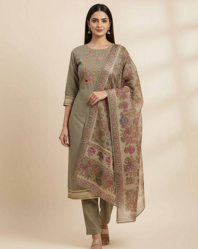 Grey color beautiful ethnic partywear embroidered suit