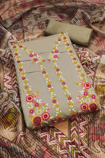 Grey color beautiful ethnic partywear embroidered suit