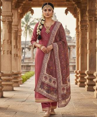 Pink color beautiful ethnic partywear embroidered suit 1