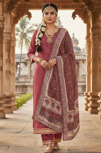 Pink color beautiful ethnic partywear embroidered suit