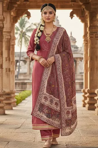 Pink color beautiful ethnic partywear embroidered suit