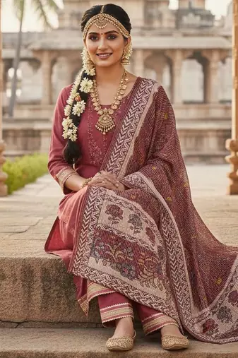 Pink color beautiful ethnic partywear embroidered suit