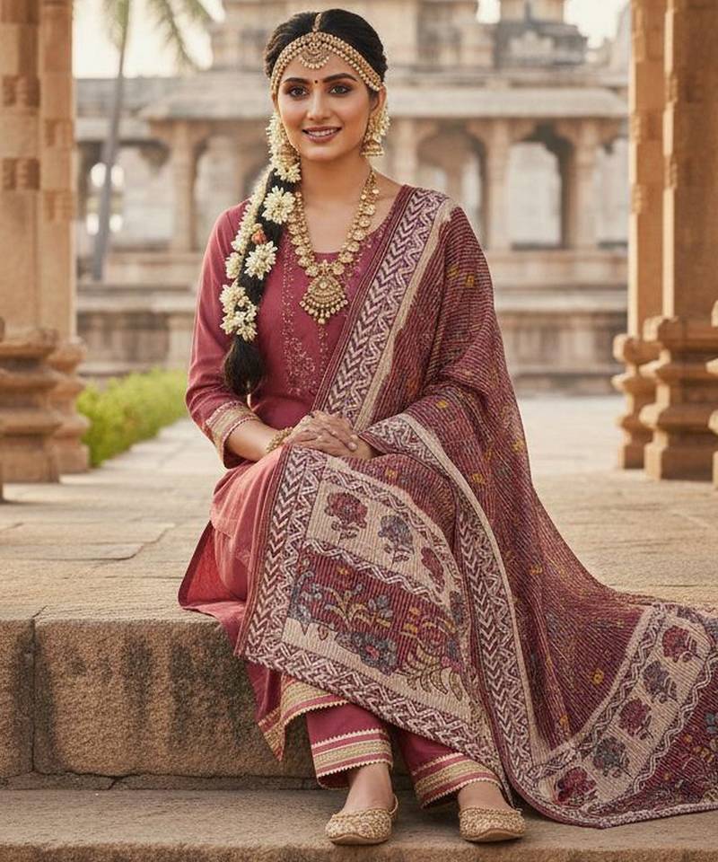 Pink color beautiful ethnic partywear embroidered suit