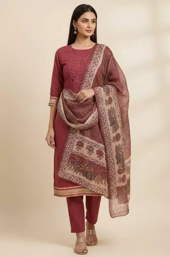 Pink color beautiful ethnic partywear embroidered suit