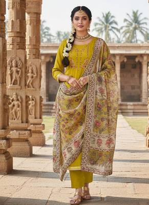 Yellow color beautiful ethnic partywear embroidered suit 1