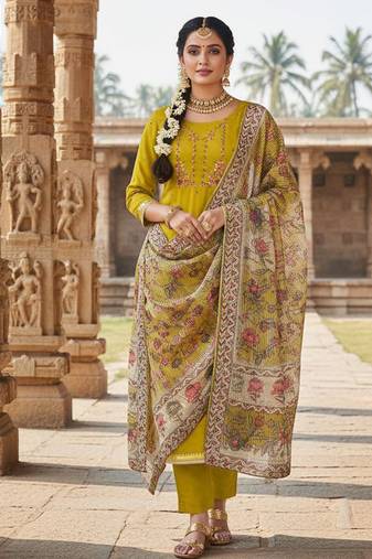 Yellow color beautiful ethnic partywear embroidered suit