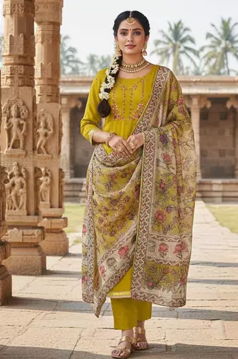Yellow color beautiful ethnic partywear embroidered suit