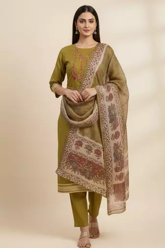 Yellow color beautiful ethnic partywear embroidered suit