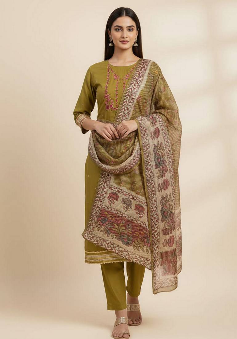 Yellow color beautiful ethnic partywear embroidered suit