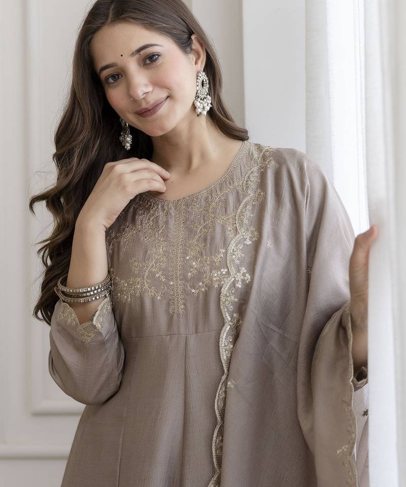 Chiku embroidered vichitra silk sequins work ethnic-kurtis