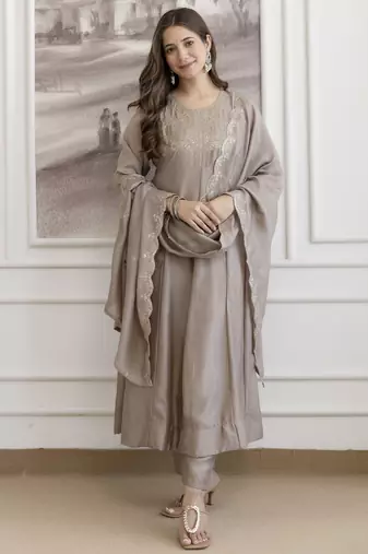 Chiku embroidered vichitra silk sequins work ethnic-kurtis