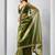 Mahendi color gold twill net fabric real mirror and coding lace work work designer saree