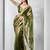 Mahendi color gold twill net fabric real mirror and coding lace work work designer saree