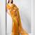 Mustard color gold twill net fabric real mirror and coding lace work work designer saree