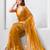 Mustard color gold twill net fabric real mirror and coding lace work work designer saree