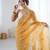 Mustard color chiffon crush fabric heavy designer work partywear saree