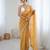 Mustard color chiffon crush fabric heavy designer work partywear saree
