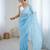 Sky blue color chiffon crush fabric heavy designer work partywear saree