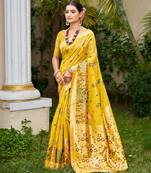Yellow color cotton silk fabric woven meenakari designer saree