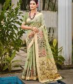 Green color cotton silk fabric woven meenakari designer saree