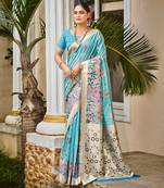 Blue color cotton silk fabric woven meenakari designer saree