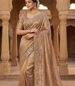 Beige color Gold Beeds Work with Cut  work Border  Silk  Saree