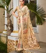 Beige color cotton silk fabric woven meenakari designer saree