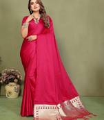 Red color satin silk fabric ethnic woven lagdi pallu designer saree