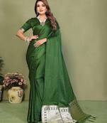 Mahendi color satin silk fabric ethnic woven lagdi pallu designer saree