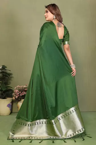 Mahendi satin silk blend ethnic woven lagdi pallu saree