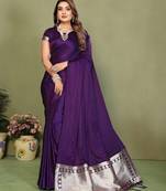 Violet color satin silk fabric ethnic woven lagdi pallu designer saree