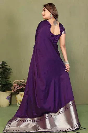 Violet satin silk blend ethnic woven lagdi pallu saree