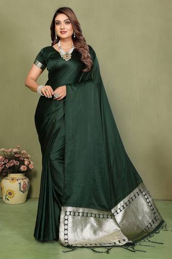 Green color satin silk fabric ethnic woven lagdi pallu designer saree