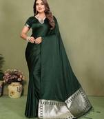 Green color satin silk fabric ethnic woven lagdi pallu designer saree