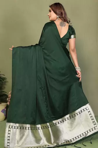 Green satin silk blend ethnic woven lagdi pallu saree
