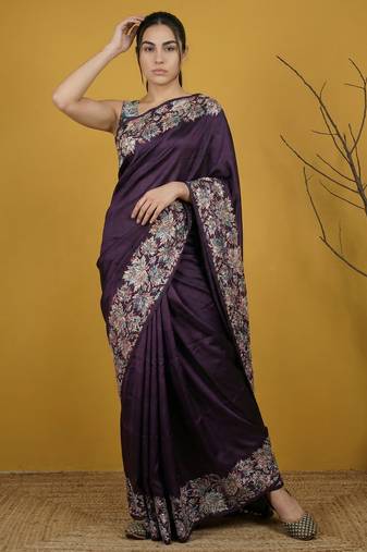 soft art silk floral printed saree with rainbow zari woven pallu and contrast blouse