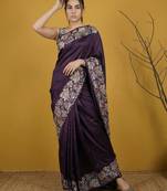 soft art silk floral printed saree with rainbow zari woven pallu and contrast blouse