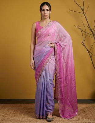  fendy satin designer saree with gotapatti work and cutwork piping border 1
