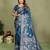 Teal blue color satin silk fabric woven jari designer partywear saree