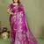 Magenta color satin silk fabric woven jari designer partywear saree