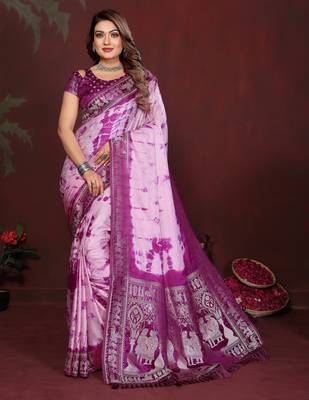 Purple satin silk blend saree ethnic indian looks 1